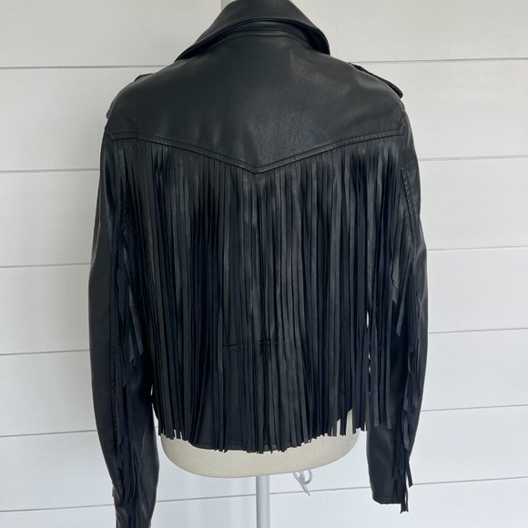 Blank NYC Black Fringe Leather Jacket Size S - Picture 4 of 4